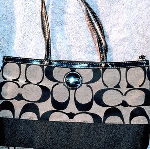 Coach signature stripe handbag